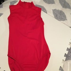 Batera Red Halter Zip Leotard